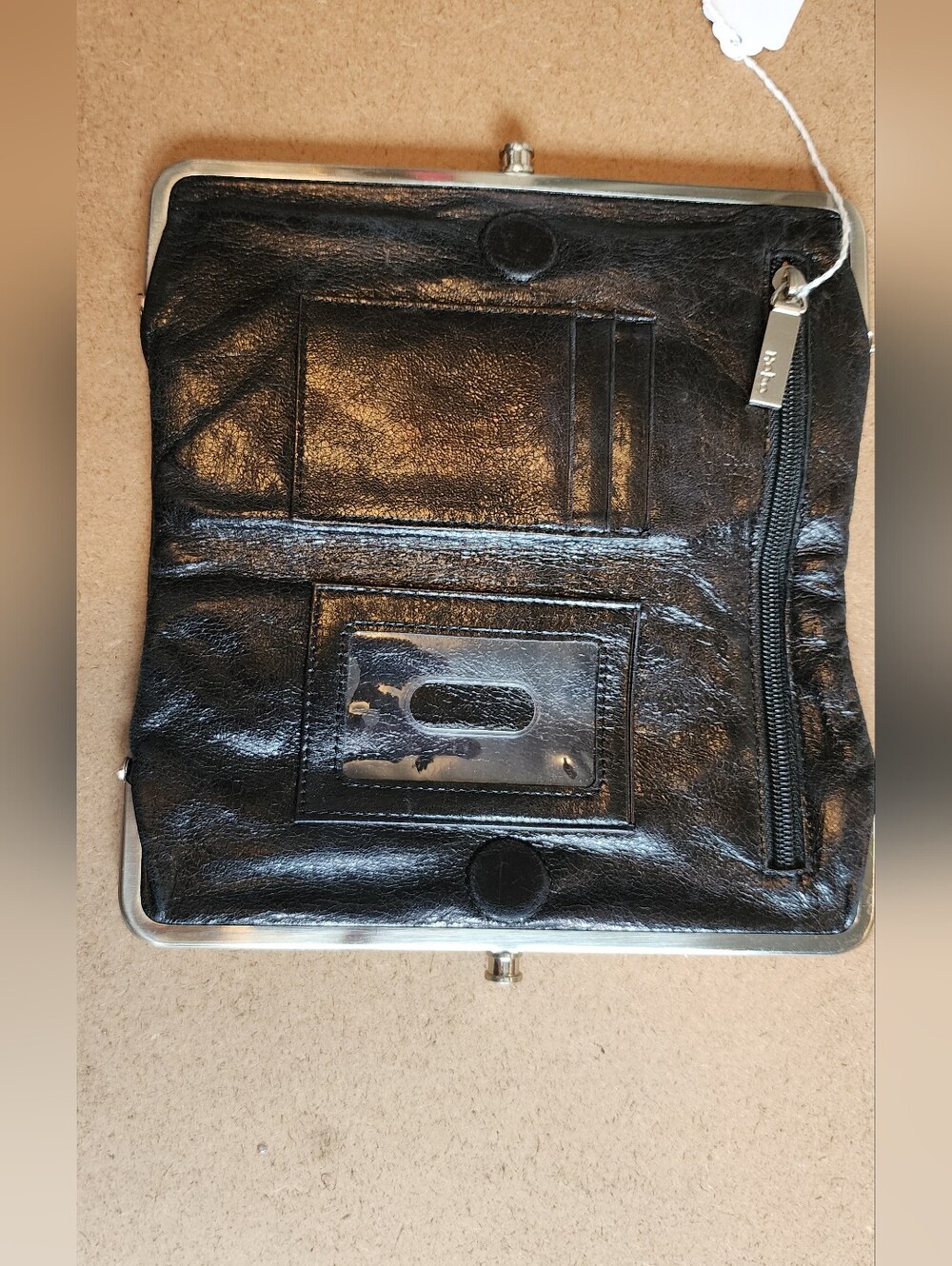 HOBO Black Leather Men's Wallet Clutch with ID Window and Zip Pocket